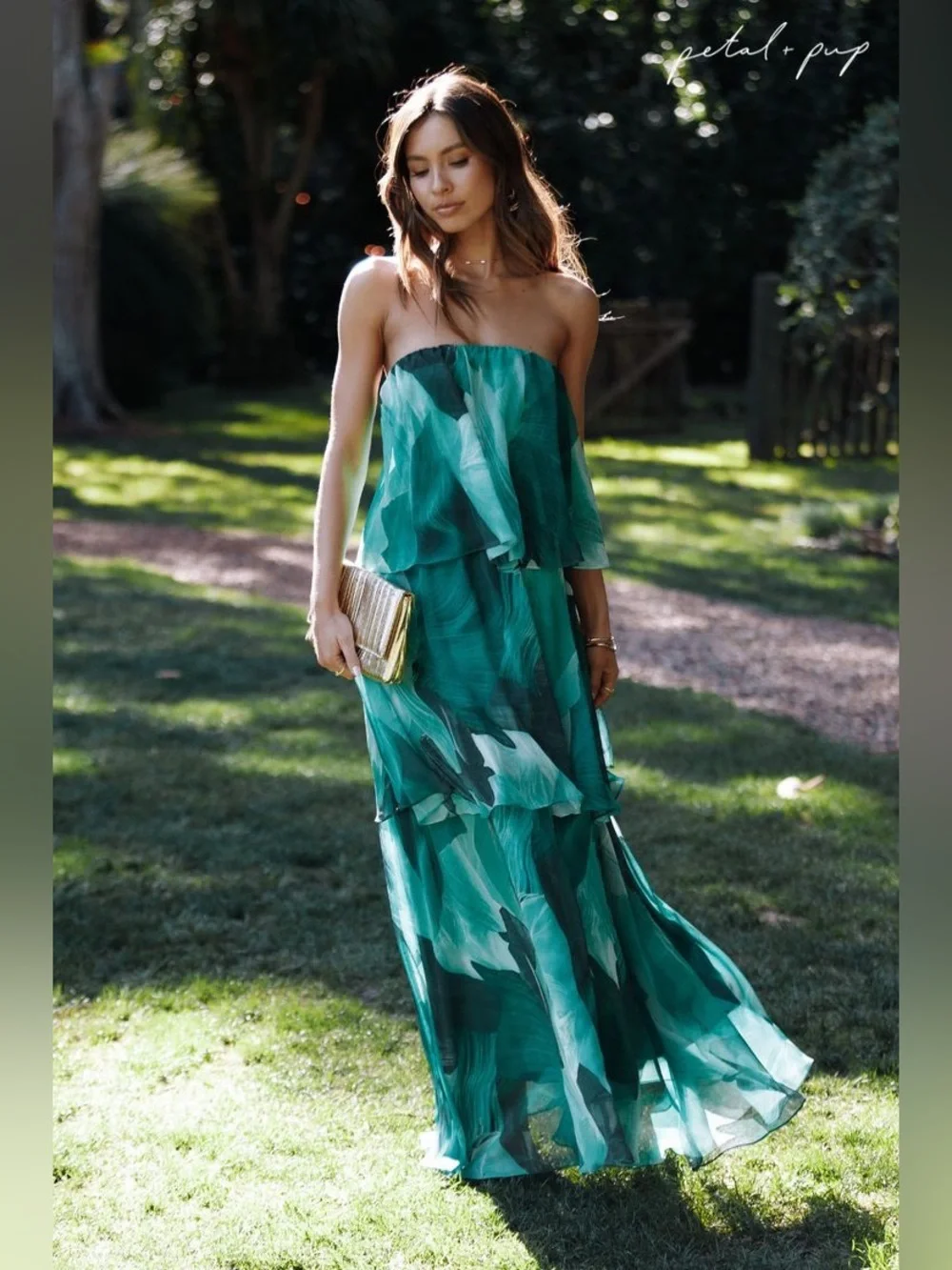 Petal & Pup Bloom Strapless Maxi Dress in Green Floral M - Picture 6 of 10